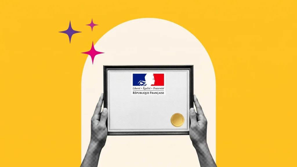 Mains tenant un diplôme encadré de la République française, pour un diplôme reconnu RNCP ou grade de master