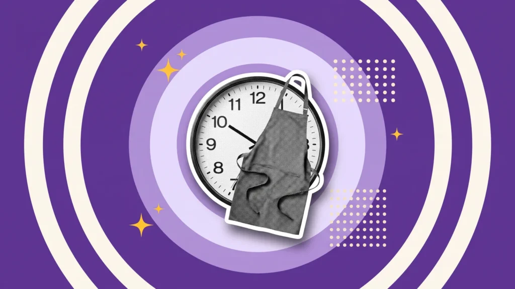 Horloge et tablier de barista, symboles des horaires et des droits du job étudiant